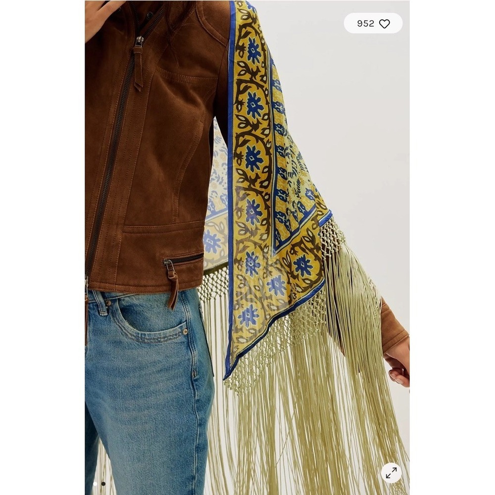 Free People Amara Fringe 100% Silk Sarong Shawl Kimono Boho Festival Duster OS - Picture 2 of 10
